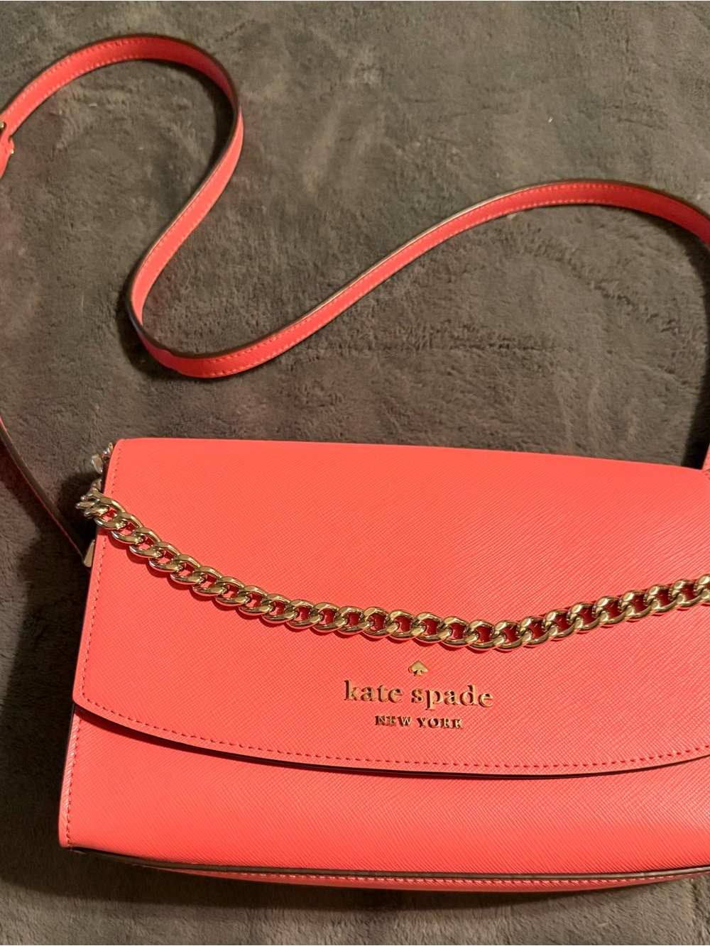 Kate Spade Coral Leather Crossbody/Clutch with Gold Chain